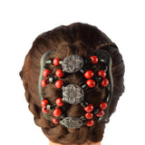 2pcs African Butterfly Sunflower Hair Comb with Wooden Beads