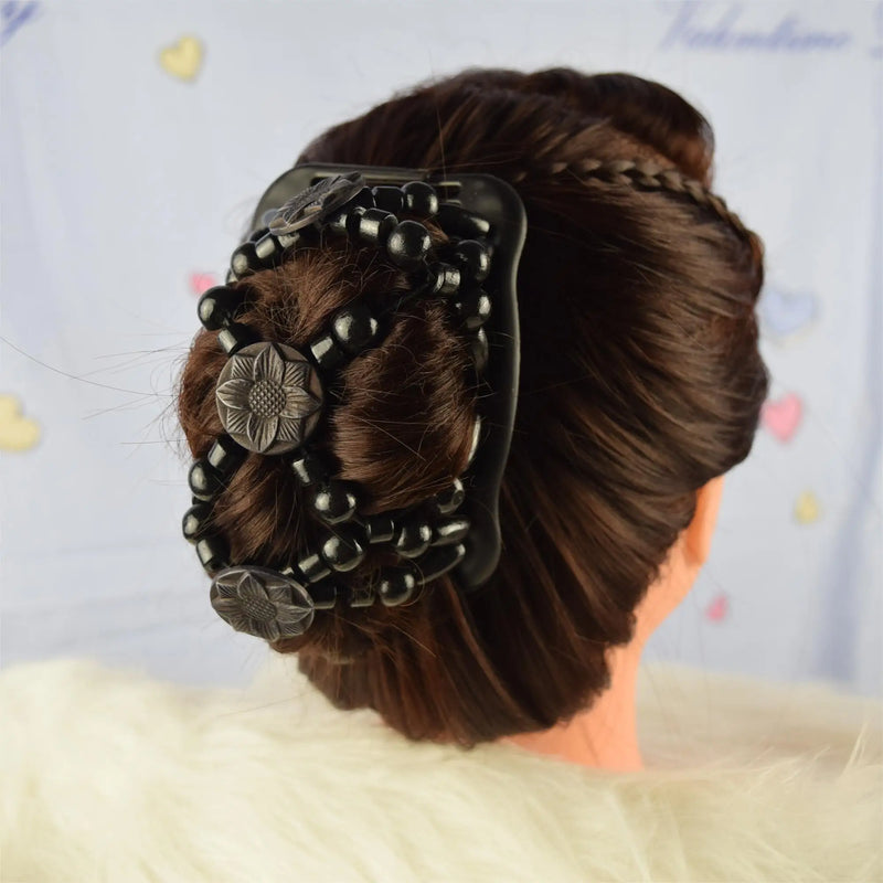 2pcs African Butterfly Sunflower Hair Comb with Wooden Beads
