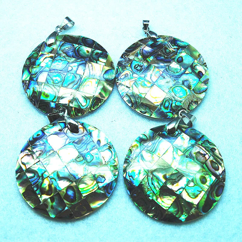 2pcs Abalone Shell Pendants 40mm Round Shape Mother of Pearl One Face Designs