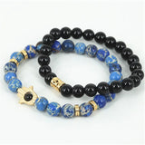 Regalite Stone Beaded Bracelet with Hamsa Hand Charm