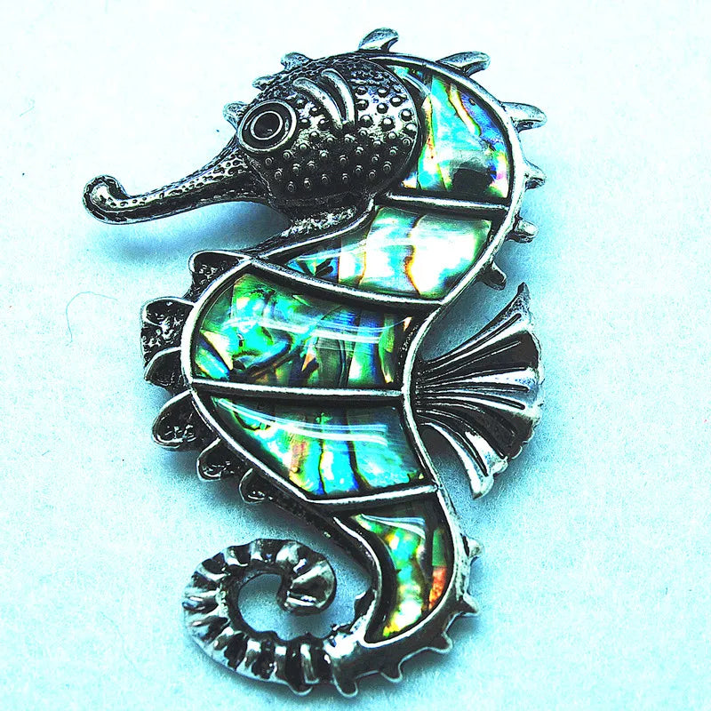 2pcs Abalone Shell Seahorse Pendants Brooches Double Functions Jewelry