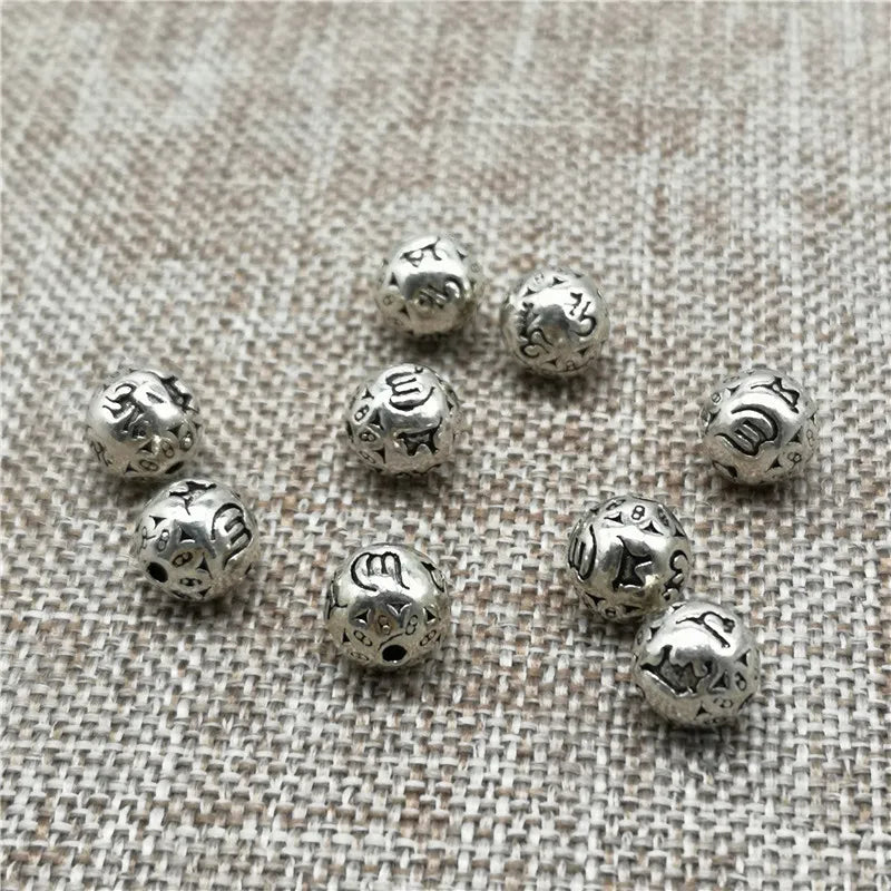 2pcs 925 Silver Om mani padme hum Round Ball Beads 8mm