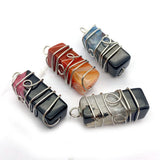 2pcs Natural Stone Pendants Agate Rectangle 4 Colors DIY Necklace 19x40mm