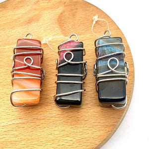 2pcs Natural Stone Pendants Agate Rectangle 4 Colors DIY Necklace 19x40mm
