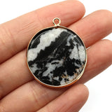 2pcs Round Stone Pendants Natural Semi-precious DIY 30mm 9Colors
