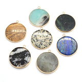 2pcs Round Stone Pendants Natural Semi-precious DIY 30mm 9Colors