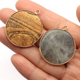 2pcs Round Stone Pendants Natural Semi-precious DIY 30mm 9Colors