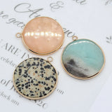 2pcs Round Stone Pendants Natural Semi-precious DIY 30mm 9Colors