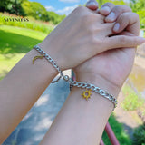 18K Plated Titanium Steel Sun Moon Couple Bracelet Set