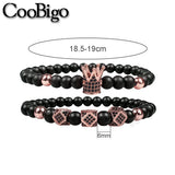 6mm Beaded Bracelets Charm Pave CZ Crown Rhombus Pendant Stone Bead Bracelets