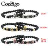 6mm Beaded Bracelets Charm Pave CZ Crown Rhombus Pendant Stone Bead Bracelets