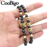 6mm Beaded Bracelets Charm Pave CZ Crown Rhombus Pendant Stone Bead Bracelets
