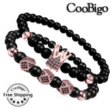 6mm Beaded Bracelets Charm Pave CZ Crown Rhombus Pendant Stone Bead Bracelets