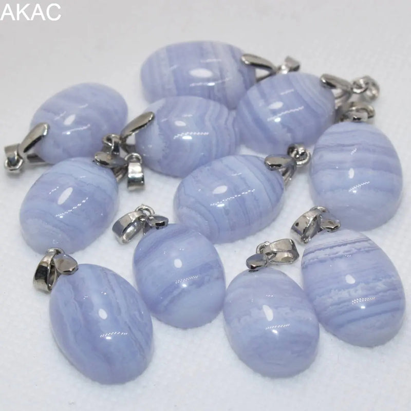 2pcs Natural Lace Agate Copper Pendant Set