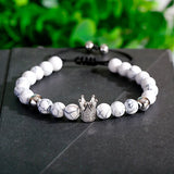 CZ Crown Couples Distance Bracelet Set Natural Stone Beaded Yoga Jewelry