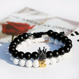 CZ Crown Couples Distance Bracelet Set Natural Stone Beaded Yoga Jewelry