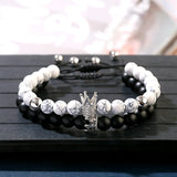 CZ Crown Couples Distance Bracelet Set Natural Stone Beaded Yoga Jewelry