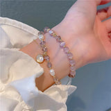 Purple Opal Crystal Charm Bracelet Set with Natural Pearl Shell Stone