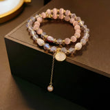 Purple Opal Crystal Charm Bracelet Set with Natural Pearl Shell Stone