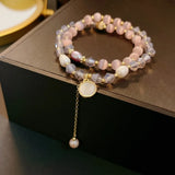 Purple Opal Crystal Charm Bracelet Set with Natural Pearl Shell Stone