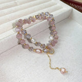 Purple Opal Crystal Charm Bracelet Set with Natural Pearl Shell Stone