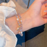 Purple Opal Crystal Charm Bracelet Set with Natural Pearl Shell Stone