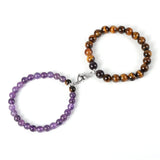 2pcs Couple Stone Bead Bracelet Heart Clasp Tiger Eye Crystal Bangle