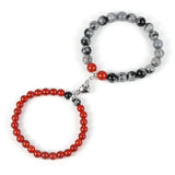 2pcs Couple Stone Bead Bracelet Heart Clasp Tiger Eye Crystal Bangle