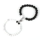 2pcs Couple Stone Bead Bracelet Heart Clasp Tiger Eye Crystal Bangle