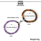 2pcs Couple Stone Bead Bracelet Heart Clasp Tiger Eye Crystal Bangle