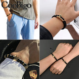 2pcs Crown Charm Bracelets Round Natural Stone Beads CZ Women Men 6mm