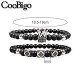 2pcs Crown Charm Bracelets Round Natural Stone Beads CZ Women Men 6mm