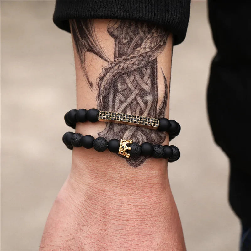 Crown Cross Pendant Stone Beads Bracelet Punk Jewelry Gift