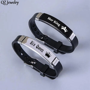 Couple Bracelet Bangle Stainless Steel Silicone His Queen Her King Bracelet