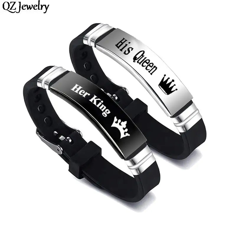 Couple Bracelet Bangle Stainless Steel Silicone His Queen Her King Bracelet