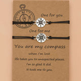 Friendship Compass Bracelet Set for Couple Family Adjustable Waterproof Cord