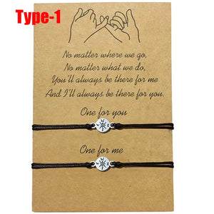 Friendship Compass Bracelet Set for Couple Family Adjustable Waterproof Cord