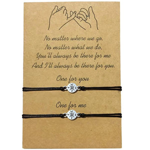 Friendship Compass Bracelet Set for Couple Family Adjustable Waterproof Cord