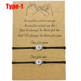 Friendship Compass Bracelet Set for Couple Family Adjustable Waterproof Cord