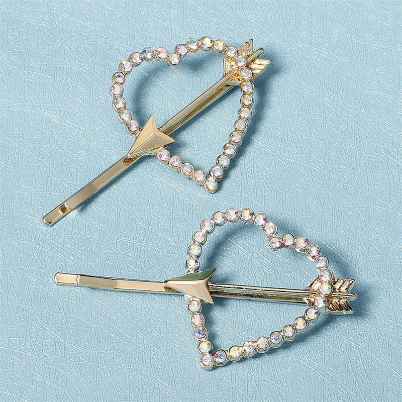 2pcs Love Heart Hair Clips Girls Barrettes Rhinestone Hairpin Headpiece