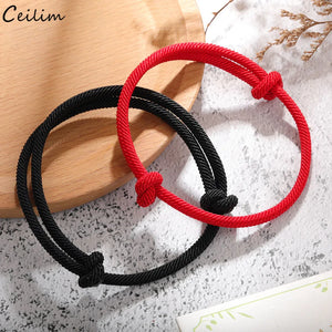 Adjustable Red Rope Bracelet Set for Couples