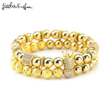 Crown Bracelets Set Pave Zirconia Ball Charms Bead Bracelets & Bangles Men