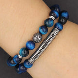 Red Green Tiger Eye Bead Bracelet Stainless Steel Charm Men Women