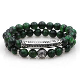 Red Green Tiger Eye Bead Bracelet Stainless Steel Charm Men Women