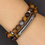 Red Green Tiger Eye Bead Bracelet Stainless Steel Charm Men Women