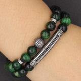 Red Green Tiger Eye Bead Bracelet Stainless Steel Charm Men Women