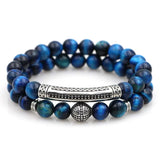 Red Green Tiger Eye Bead Bracelet Stainless Steel Charm Men Women