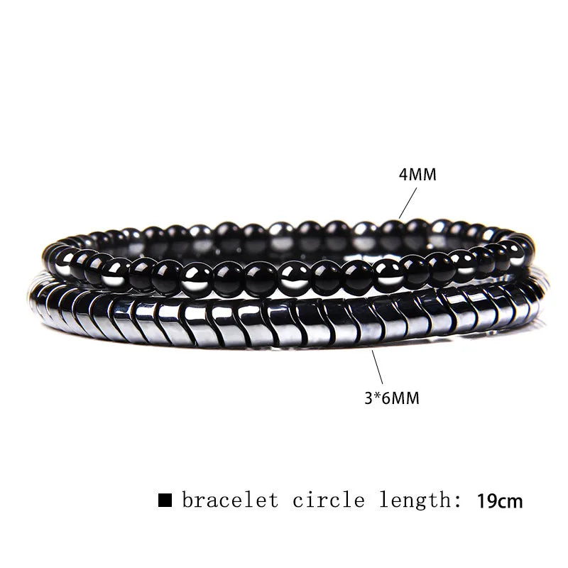 2pcs/set Male Bracelet Natural Hematite Stone Adjustable Charm Bracelet