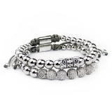Stainless Steel Beads Bracelet Set Men Women Jewelry