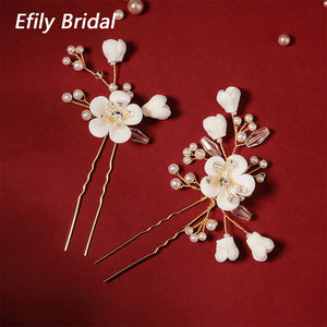 2pcs Pearl Flower Bridal Hair Forks Pins Wedding Hair Accessories